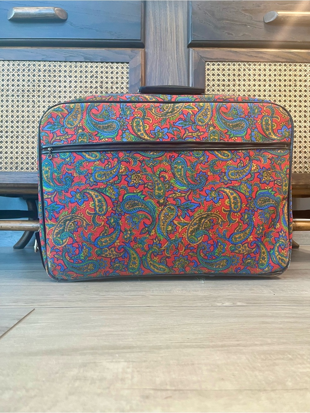 Vintage Red Paisley Travel Suitcase